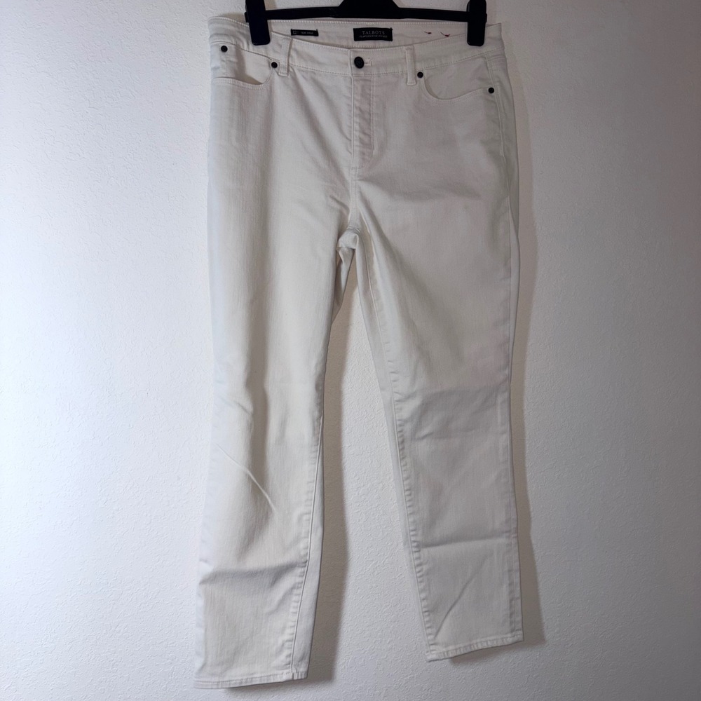Talbots Slim Ankle Jeans 12 White fair Flawless Five-Pocket Mid Rise Denim